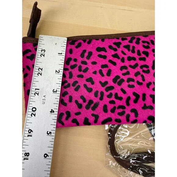 American Darling Pink Animal Print Faux Leather Trim Wristlet Crossbody Bag 10x5 - Picture 3 of 10